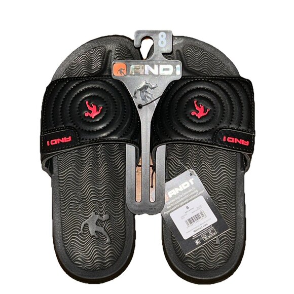 AND1 Men’s Athletic Adjustable Swirl Slide Sandals Black Size 8 - Picture 1 of 4